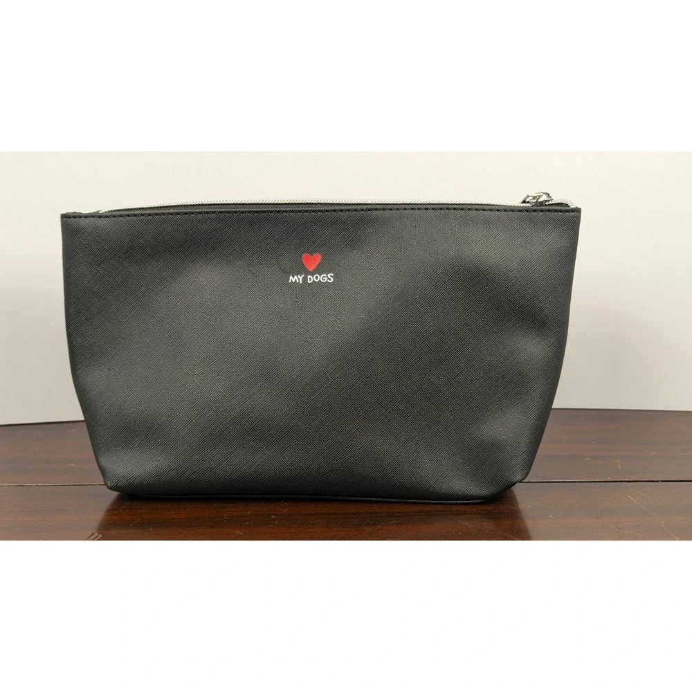 Marc Tetro Dog Group Zippered Cosmetic Bag Travel Pouch Black PVC
